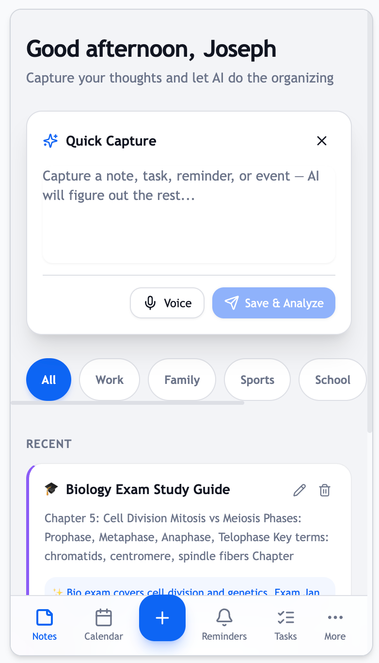 BusyMind AI quick capture on mobile web